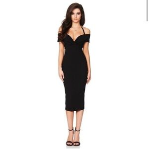 Nookie Athena Off The Shoulder Halter Midi Dress in Black Size XS NWT